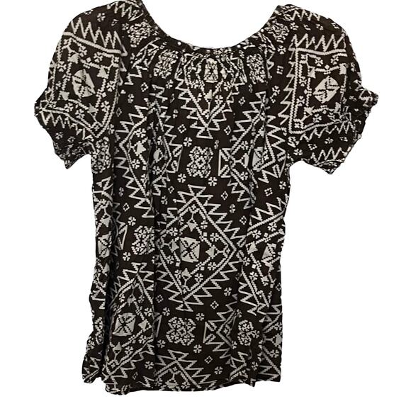 NINE WEST VINTAGE AMERICA V.A.C. SHORT SLV PULL-OVER BLOUSE, WOMENS, S-BRN/WHITE - Picture 5 of 12